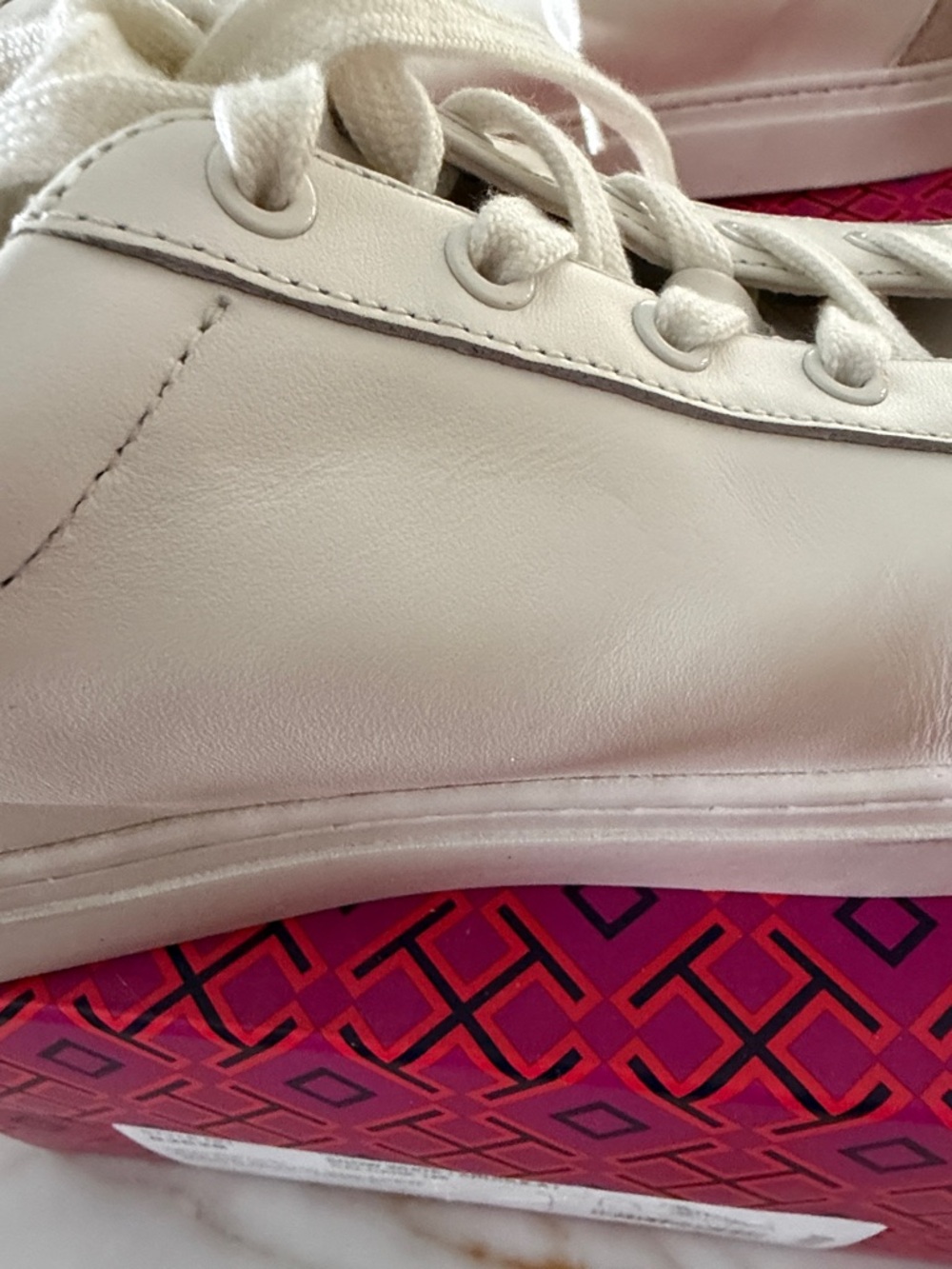Tory Burch White Leather Sneakers with Green Logo and Heel Tab/color block - Picture 8 of 8